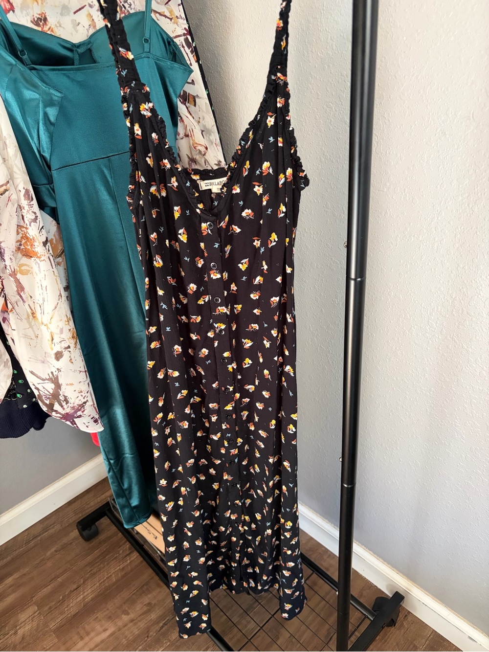 Billabong Sleeveless Black Floral Button-Front Maxi Dress